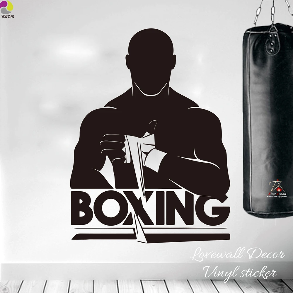 

Boxing Fight Sports Wall Sticker Gym Fitness Boxer Sport Workout Exercise Muscle Wall Decal Vinyl Easy Wall Art Mural