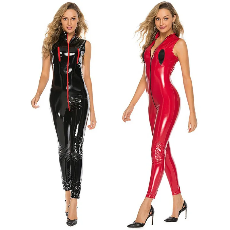 

Женское боди, женское сексуальное нижнее белье, кожаный комбинезон, женское облегающее трико с открытой промежностью и двойной молнией