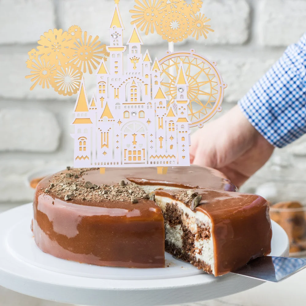 

7pcs Birthday Party Cake Toppers Cake Paper Inserts Castle Cupcake Ornaments