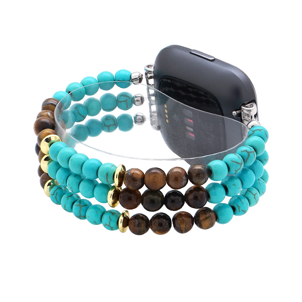 

Turquoise Agate Elastic Watchbands For Fitbit Versa/Versa 2/Versa Lite Smart Watch Natural Stone Handmade Watch Strap Wristband