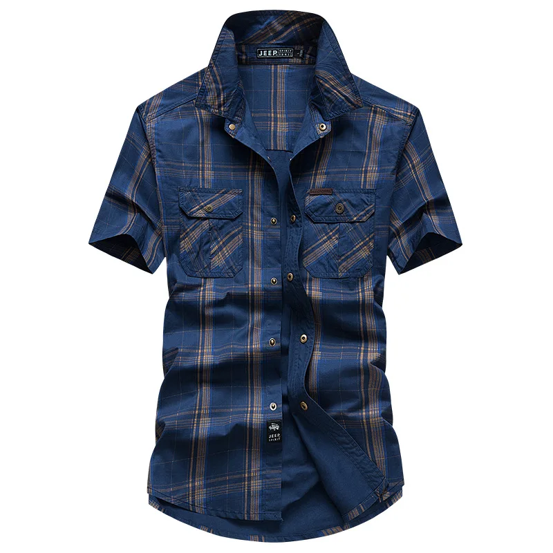 Брендовая летняя рубашка в клетку мужская повседневная хлопковая дышащая