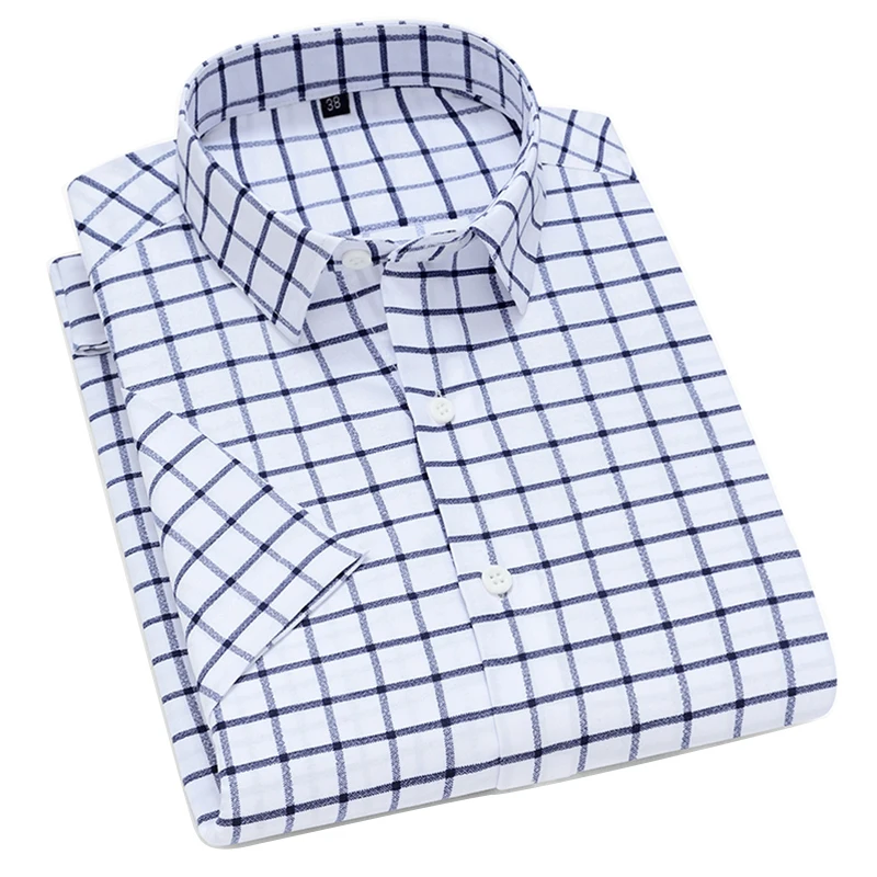 

AOLIWEN brand men 40% cotton fashion plaid short sleeve shirts for men 2021 Summer soft sweat absorbent men's casual slim shirt