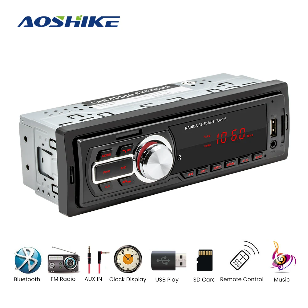 AOSHIKE Car Bluetooth MP3 Player Radio Stereo Phone 12V Audio Receiver AUX-IN FM/USB/1 Din/Central Control | Автомобили и