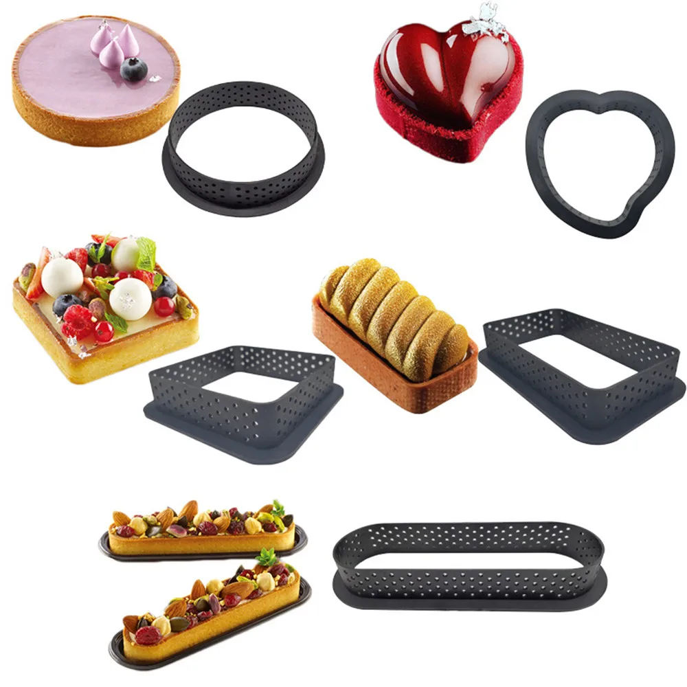 

3/2/1pcs Egg Tart Ring Mousse Cheese Mold Perforated Cake Mousse Circle for Kitchen Fruit Pie Quiche Pastry Decoration Tools