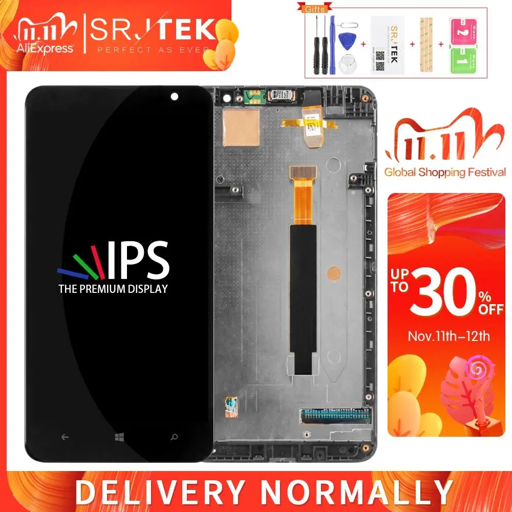 ЖК дисплей Srjtek 6 ''для Nokia Lumia 1320 сенсорный экран с рамкой дигитайзер стеклянный