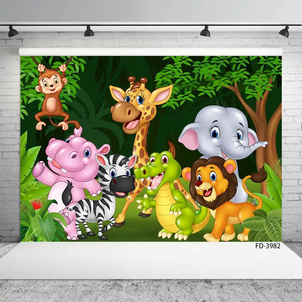Сафари парка с рисунками зверей из мультфильмов фон для фотосъемки на заказ Baby
