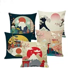 Декоративный льняной чехол для дивана подушка в стиле ретро 45x45 см в японском стиле Фудзи горы укиё декоративная наволочка для подушки