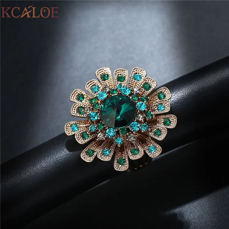 Женское кольцо KCALOE Винтажное на палец с золотыми цветами и синими