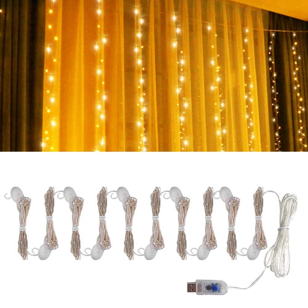 Светодиодная гирлянсветильник на батарейках медный провод 8 режимов 300