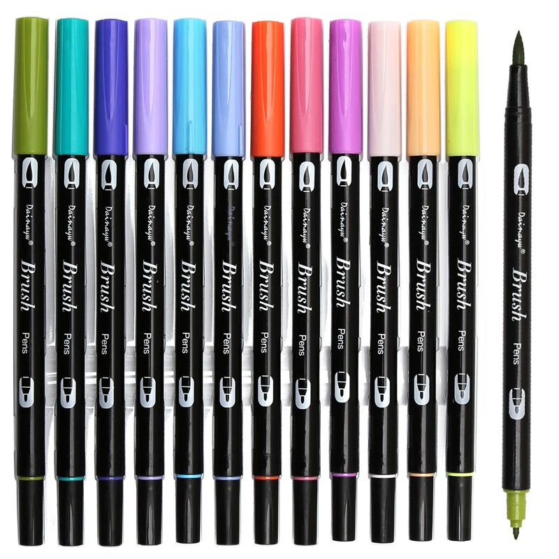 

Dainayw Dual Brush Pen Art Markers, Primary, 12-Pack, ABT Brush and Fine Tip Markers for Journaling Card Making