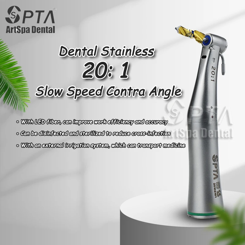 

Dental 20:1 Low Speed Implant Contra Angle Air Turbine Handpiece Outer Waterway With Fiber Optic Cтоматология Oral Green Ring
