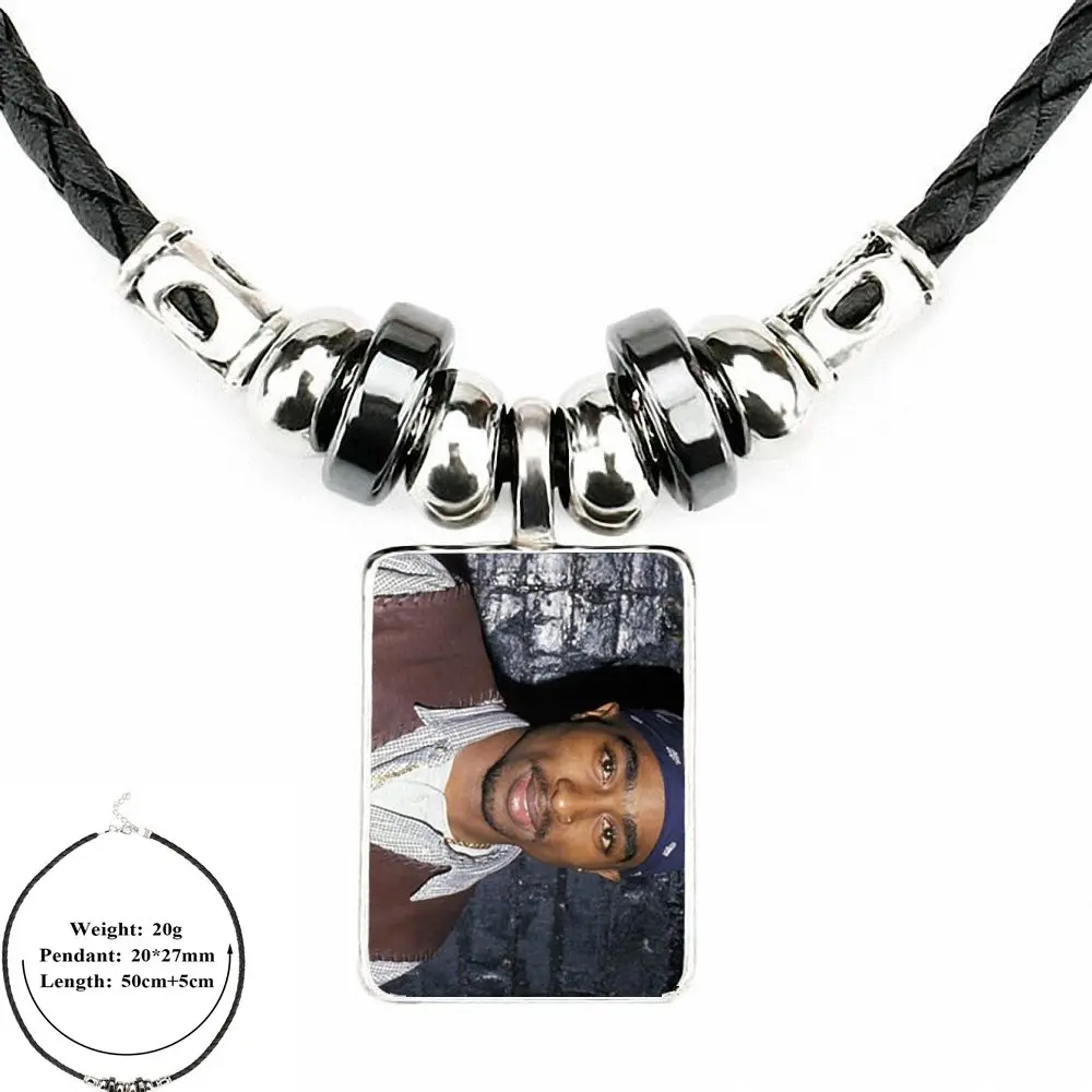 For Kids Beads Rap Singer 2pac Tupac Amaru Shakur Caes Ladies Black Leather Bead Pendant Glass Statement Handmade Maxi Necklace |