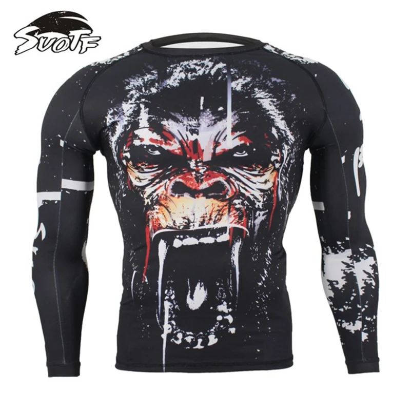 Набор для бокса компрессионный трикотаж и штаны 3D принт волка Рашгард кикбоксинг