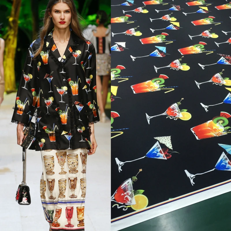 

Cocktail glass printing polyester fabric cloth 145 cm width women's children shirt dress clothing fabric alibaba express