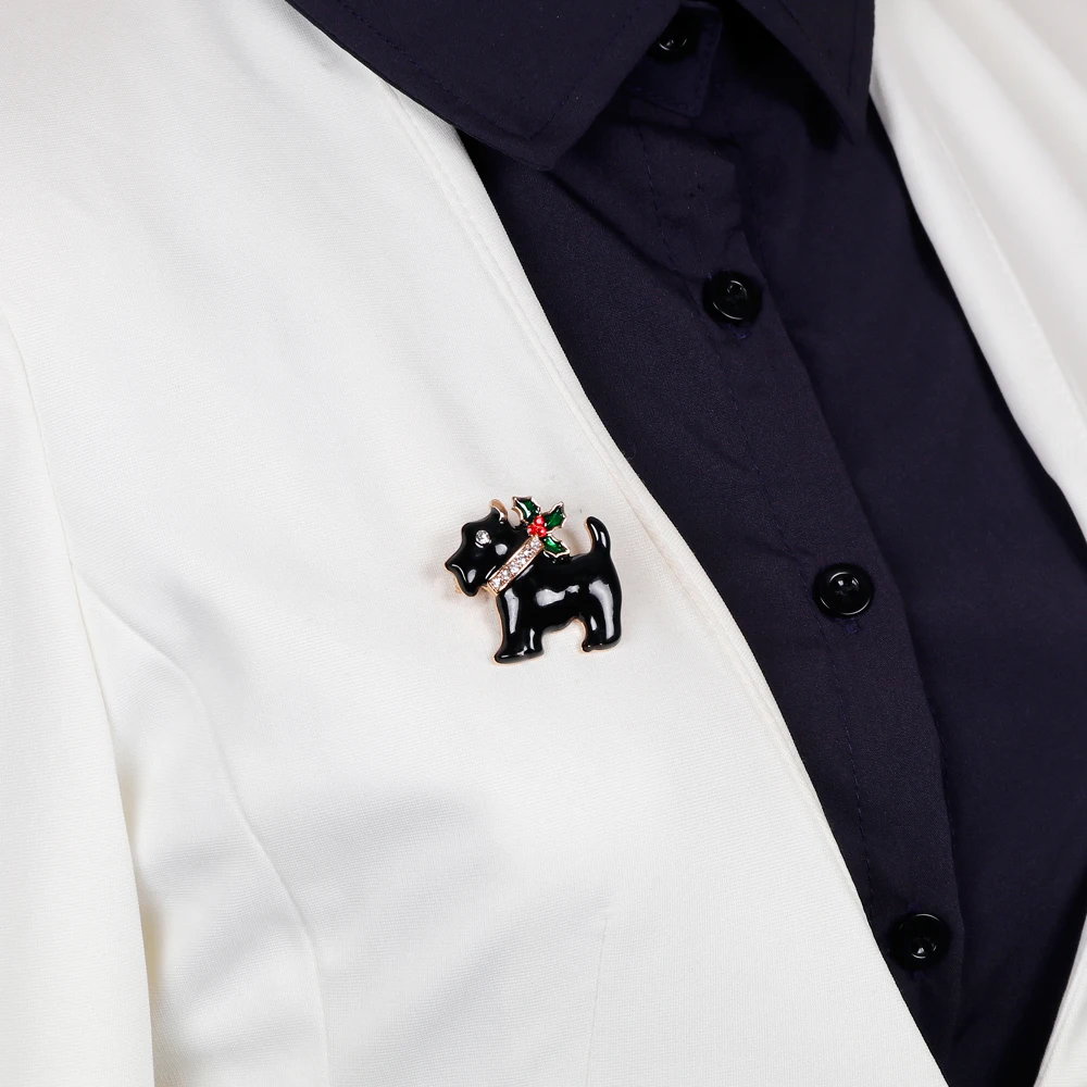 Черно-белый эмалированный Рождественский орнамент броши в форме собаки для