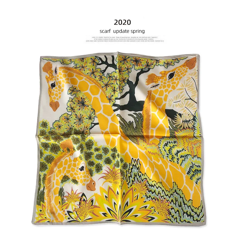 

2020 New Fashion Neck Scarf Women 100% Pure Silk Square Scarves Neckerchief Hair Foulard Bandana Lady Headband Hijab Poncho