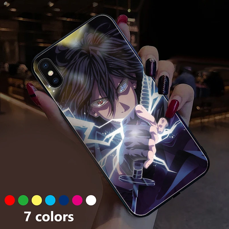 Чехол для телефона Наруто Саске с подсветкой для IPhone 11 Pro Max XS XR X 8 7 6 6S Plus светодиодный чехол из закаленного стекла Coque Flash Cover Fundas