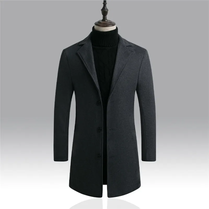 

Новинка 2020, мужские костюмы из смешанной шерсти, Высококачественная Длинная ветровка, куртки, простое приталенное шерстяное пальто, плотны...