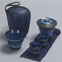 tea set ceramic blue glaze gaiwan kung fu tea set 1 teapot with 2 teacups and infuser exquisite design for tea services or gift