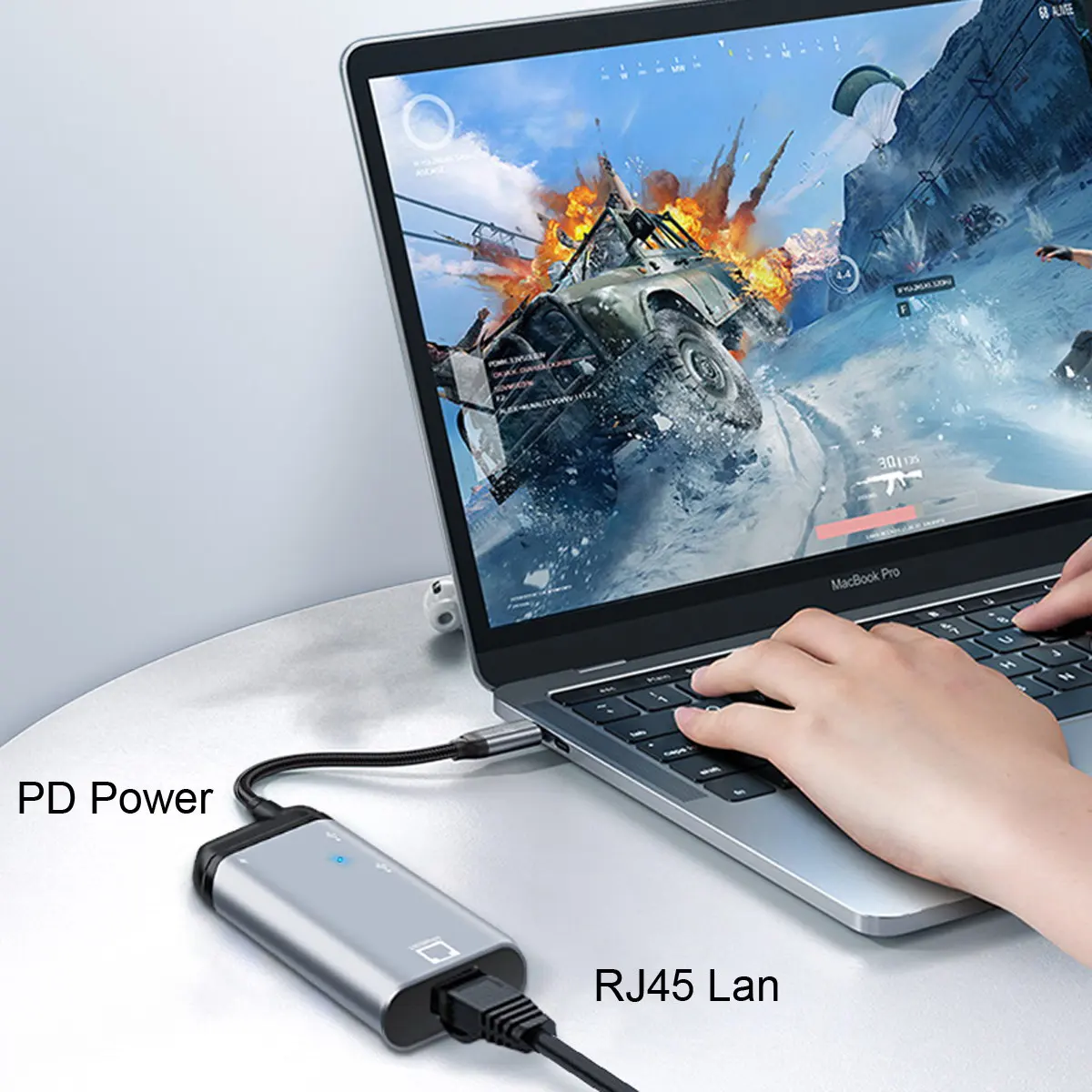 

1000Mbps Gigabit Ethernet Network LAN to USB-C Type-C USB3.1 Adapter with Female PD Power Port