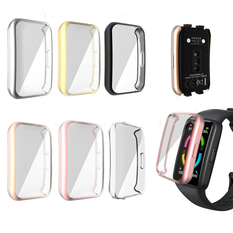 

TPU Soft Full Screen Glass Protector Case Shell Edge Frame For Huawei Honor Band 6 Pro Smartband Band6 Protective Bumper Cover