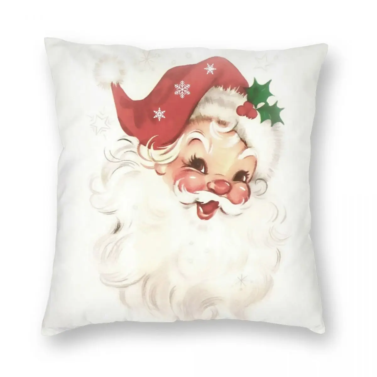 

Red Retro Vintage Santa Pillowcase Polyester Linen Velvet Pattern Zip Decor Throw Pillow Case Home Cushion Cover