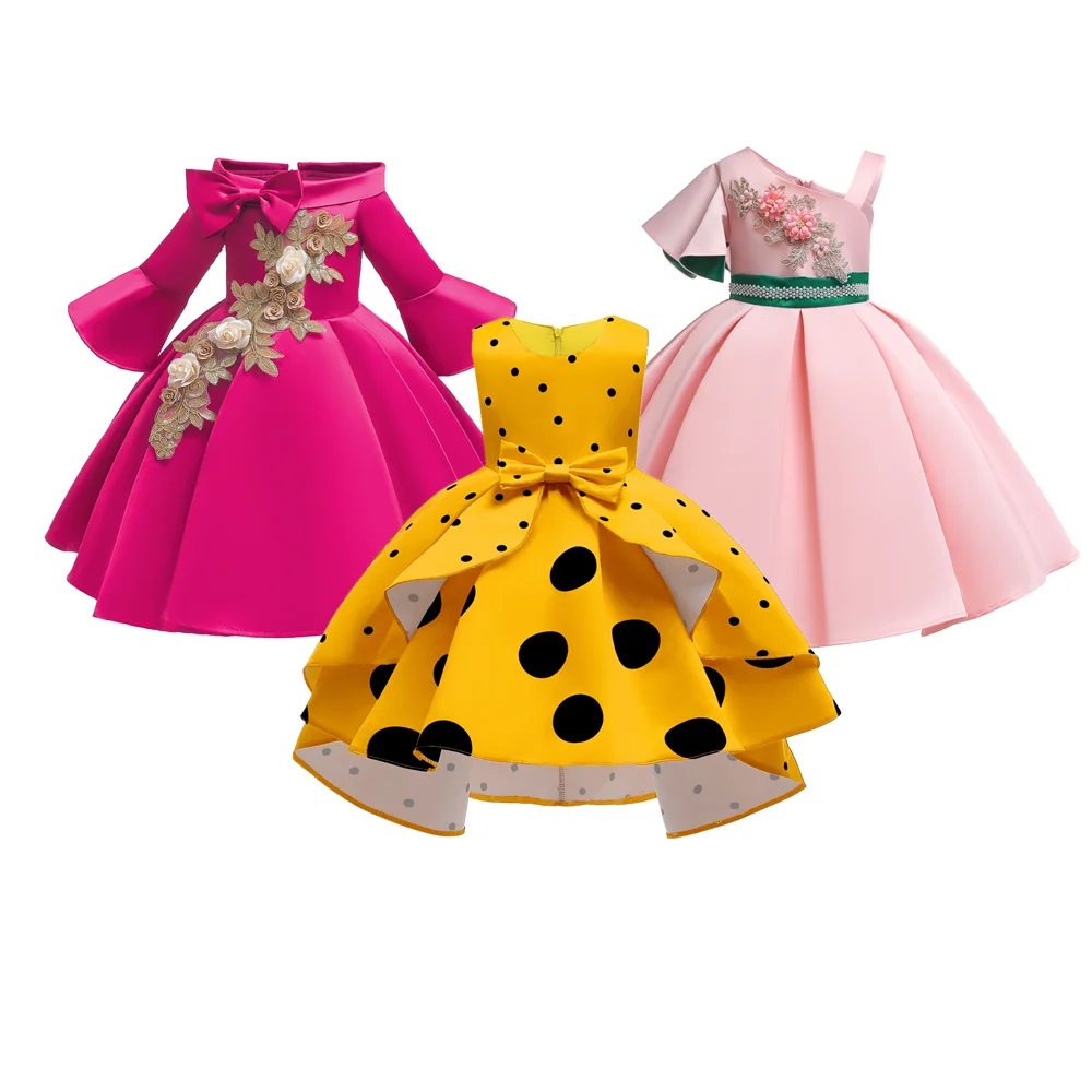 

Girls Daily Dress Bow Dot Elegant Tutu Princess Dress Kids Fancy Carnival Costume Birthday Party Children Printing Clothing
