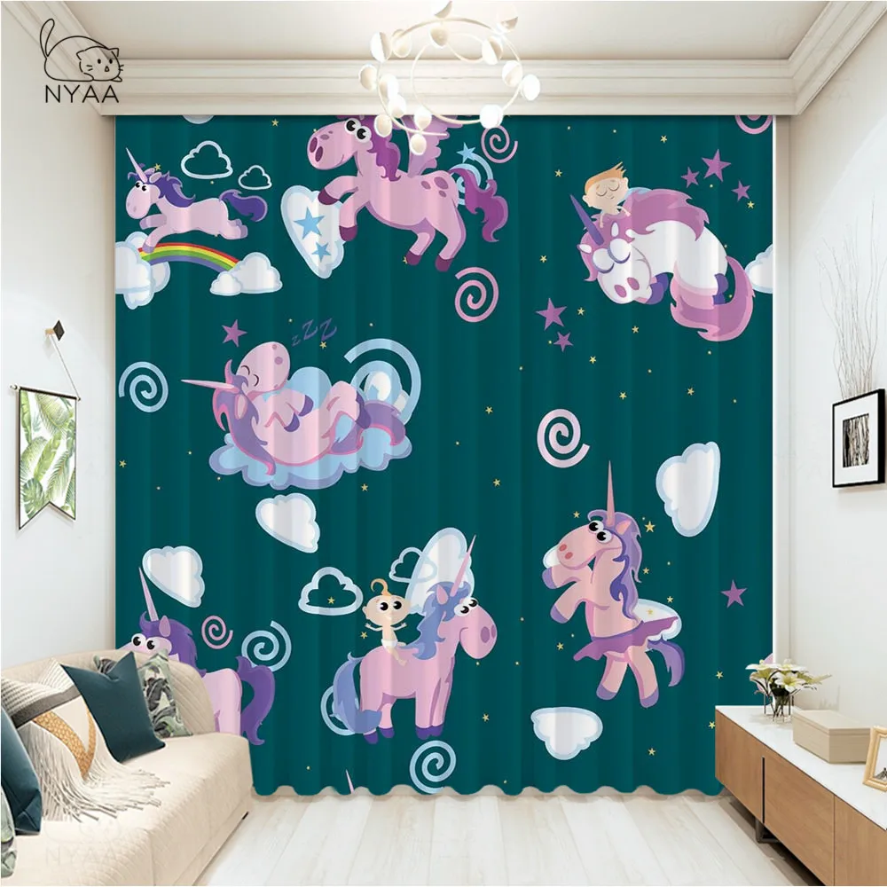 

New Style Blackout Curtains For Children Living Room Girl Bedroom Pink Unicorn Window Drapes For Kids Boys Micro Shading