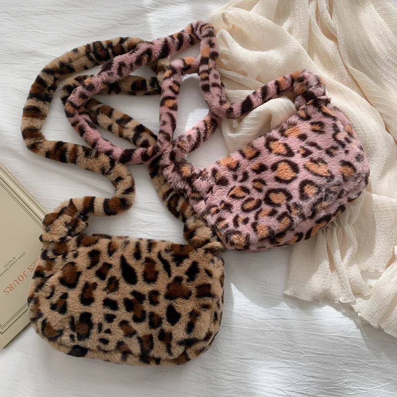 

Winter New 004 Fashion Shoulder Bag Female Leopard Female Bag Chain Large Plush Winter Handbag Messenger Bag Soft Warm Fur Bag