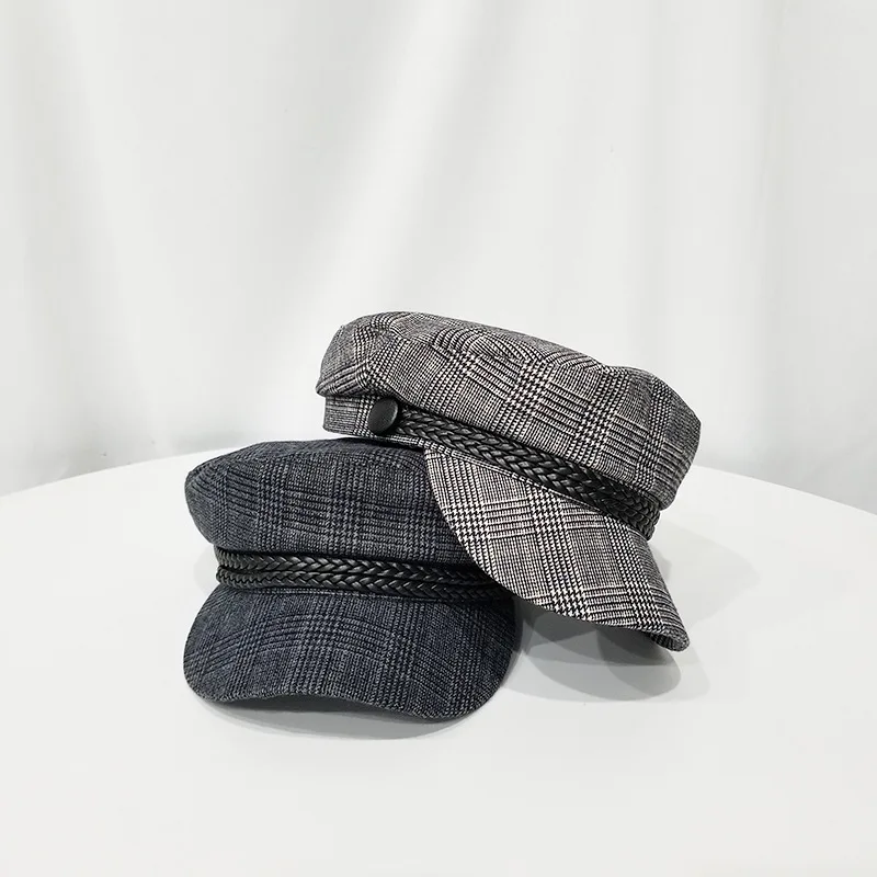 Корейская версия ранней осени шляпа женская новая дикая клетчатая гладкая