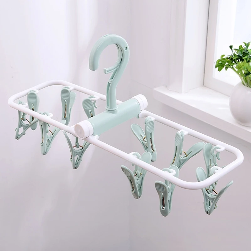 

Multifunction 12 Clip Windproof Foldable Clothes Hanger Dryer Multi-functional Drying Rack Underwear Socks Clip Plastic
