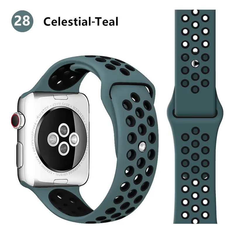 Celestial Teal 28 Ремешок для apple watch band 44 мм 40 мм apple watch 5 4 3 2 iwatch band 42 мм 38 мм спортивный силиконовый браслет correa аксессуары для часов - Цвет ремешка: Celestial Teal 28