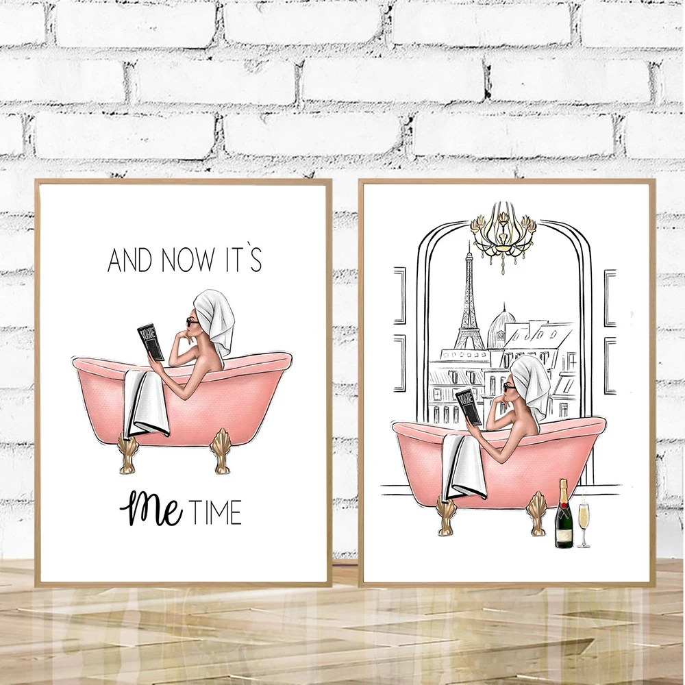 

Feminine Bathroom Nordic Posters and Prints Blush Girly Wall Art Canvas Painting Fashion Wall Picture for Living Room Home Decor