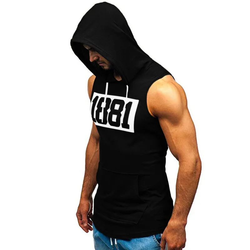 Mens T Shirt Fitness Muscle Sleeveless Hoodie Top Bodybuilding Gym Tops Vest Workout T-shirt Pocket Tight Dropship | Мужская одежда