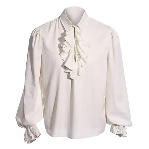 Мужская винтажная рубашка с оборками, белая рубашка с отложным воротником, рукавами-фонариками, в викторианском стиле эпохи Возрождения, од...