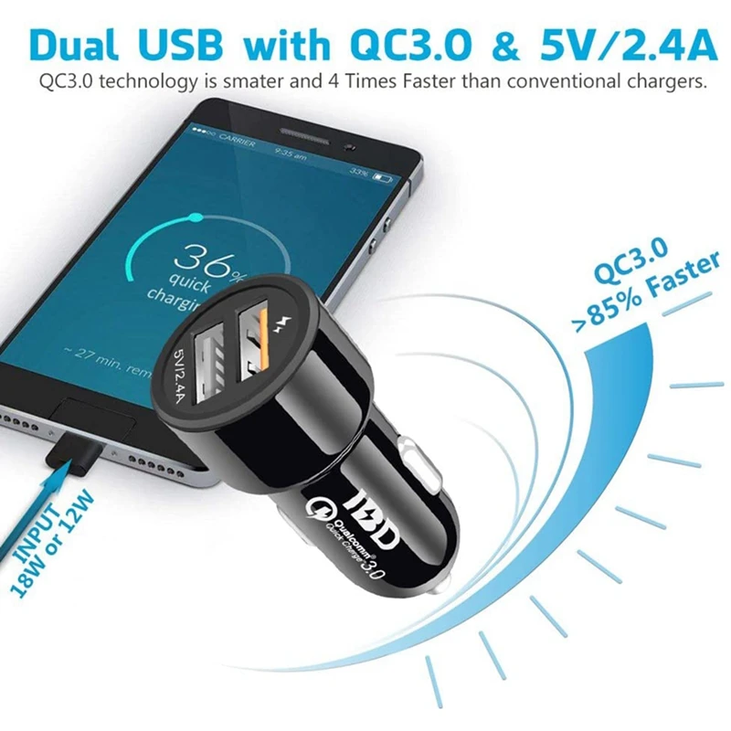 322 автомобильное зарядное устройство 30 Вт двойной USB QC3.0 быстрое адаптер для iPhone