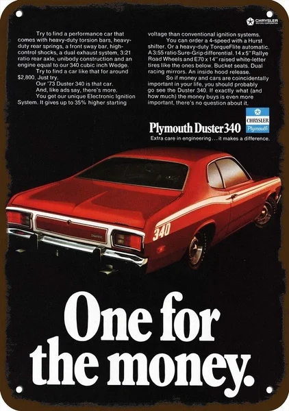 

1973 Plymouth Duster 340 Car Vintage Look Replica Metal Sign