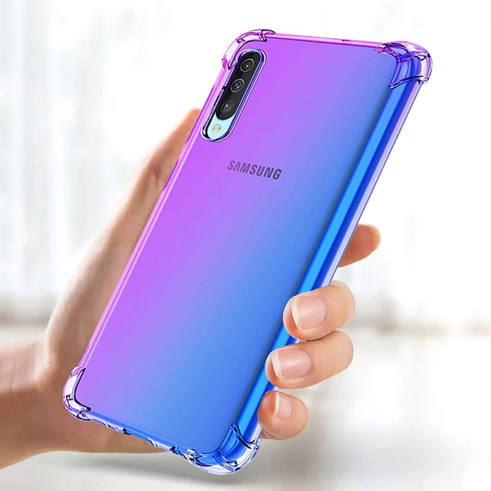 

Half Clear Shockproof Case For Samsung Galaxy A90 5G A80 A70 A60 A50 A40 A20 A10 Anti-fall Gradient Rainbow Colors Soft TPU Case