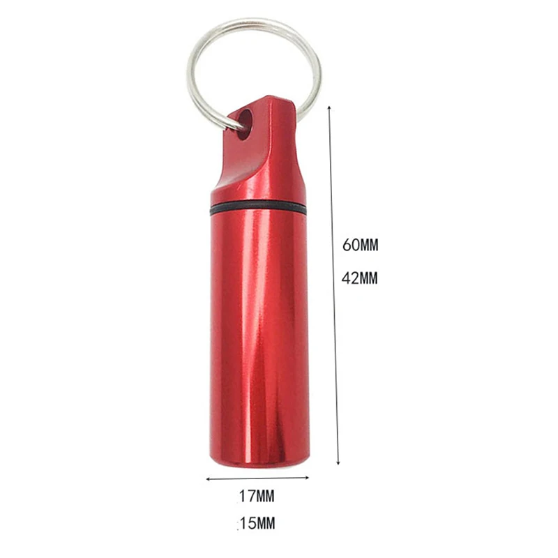 

1PC Waterproof Aluminum Pill Box Pill Case Container Bottle Holder Keychain Outdoor Red/Black/Silver Color