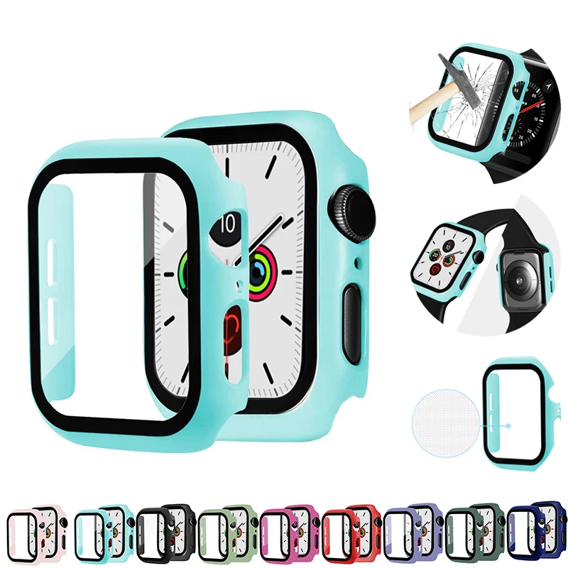 

Watch Cover Case for Apple Watch 6/5/4 40MM/44MM PC Bumper with Glass Protector Film for Iwatch Series 3/2 38 42MM Accessories