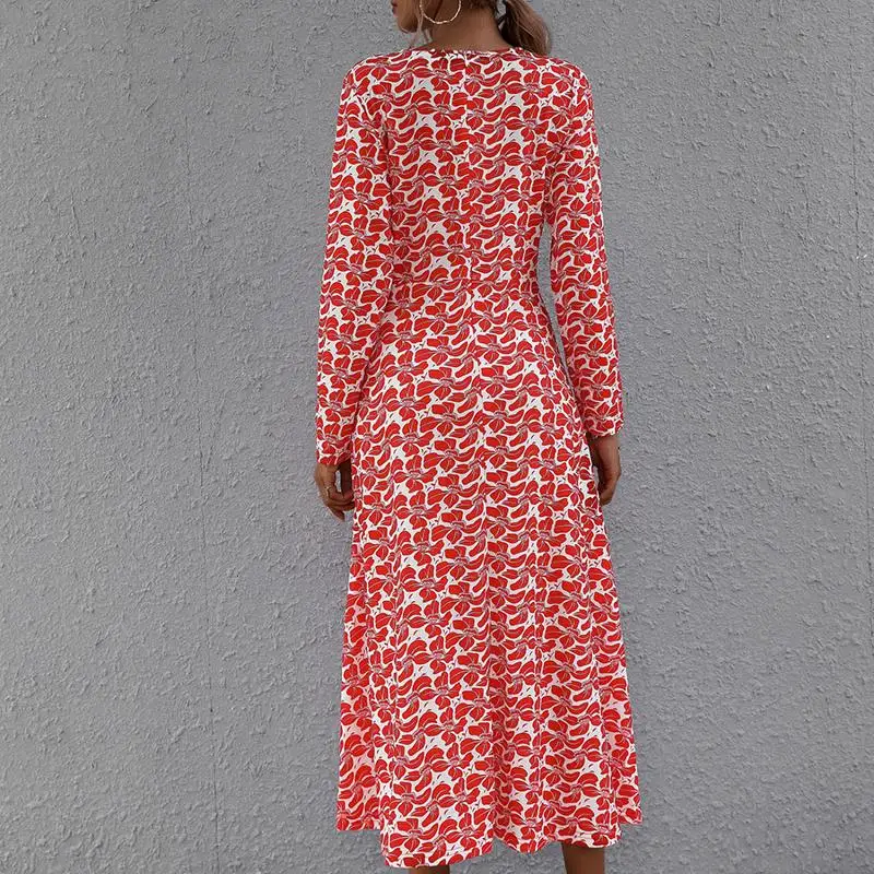 

2020 Casual Women Dress Long Sleeve Print Flower Split Side Harajuku Party Dresses Vestidos Y1201A
