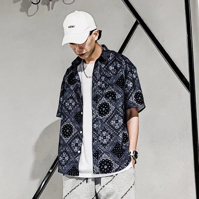 

QIWN Summer New Flower Shirt Loose Ins Hong Kong Style Spring and Summer Men's Short-sleeved Shirt Korean Style Trendy Top