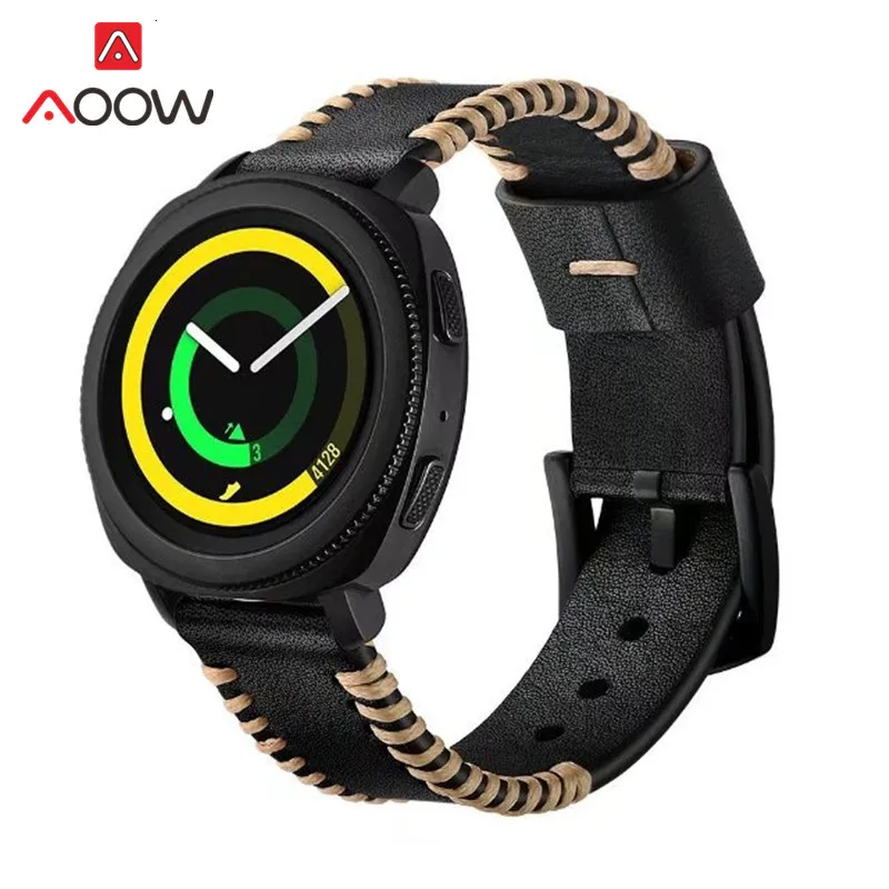 20 мм ремешок для часов из натуральной кожи для samsung gear Sport S2 S4 ручная работа шитье быстросъемный сменный Браслет ремешок для часов