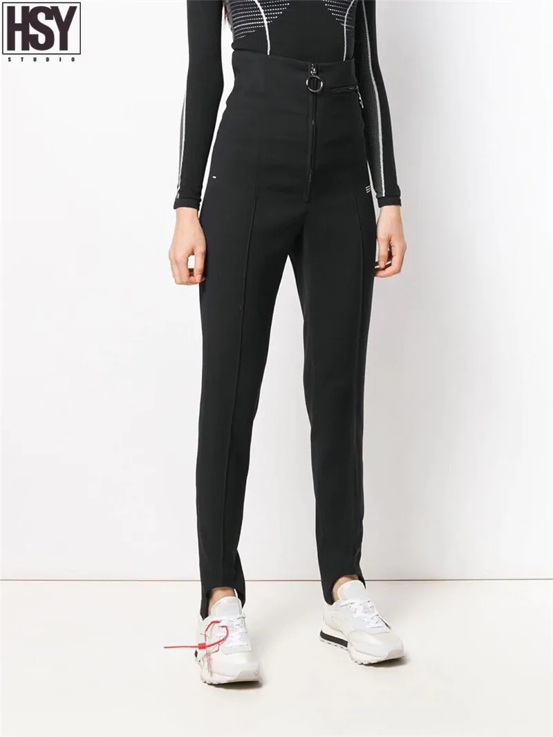 【HSY】2019 осенние новые женские черные стрейч застежка молния узкие брюки Леггинсы