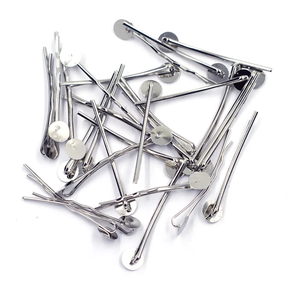 

50Pcs Bobby Pins Hair Clips With Round Glue Pad Barrettes Alloy Silver Tone Jewelry Diy Findings 44x8m