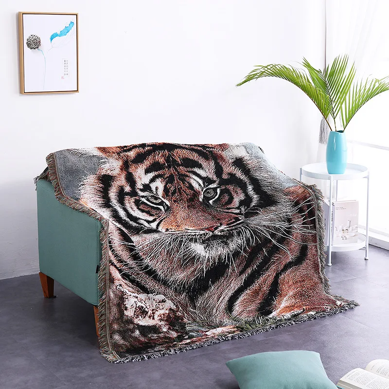 

Aggcual Tiger Head cotton throw blanket Decorative Jacquard Woven sofa blanket cover Bedspread Nordic Country Tapestry rug XT151