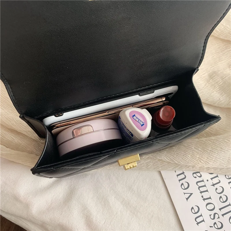 

Single Shoulder Bag for Women Fashion Crossbody Bag Triangle Lattice Chain Design Mobile Phone Bag Solid Color PU Messenger Bag