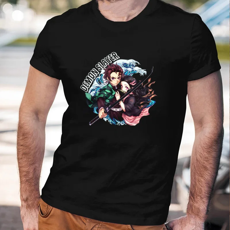 

2021 Funny Anime Demon Slayer T Shirt Men Vogue Kamado Tanjirou and Nezuko Printed Tee Japanese Manga Aesthetic Streetwear Male