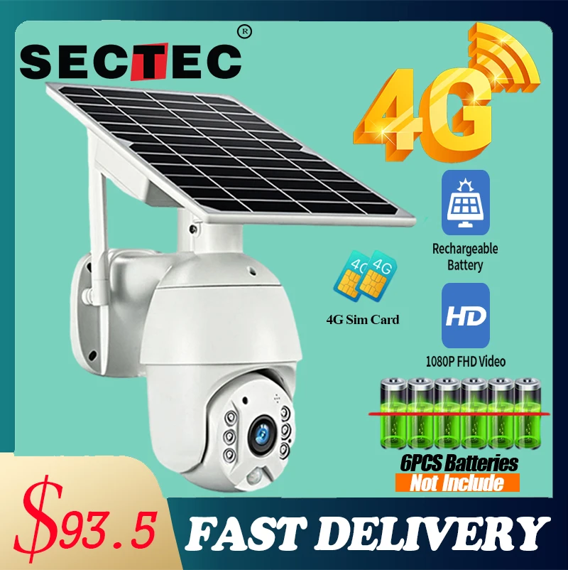

SECTEC 1080P HD 4G Low Power Solar camera Dual audio Voice Intrusion Alarm Wifi Camera Outdoor Monitoring Waterproof Camera