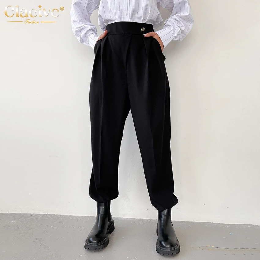 

Clacive Fashion Black Office Trousers Ladies Elegant Slim High Waist Pencil Pants Vintage Pleated Chic Women'S Pants 2022